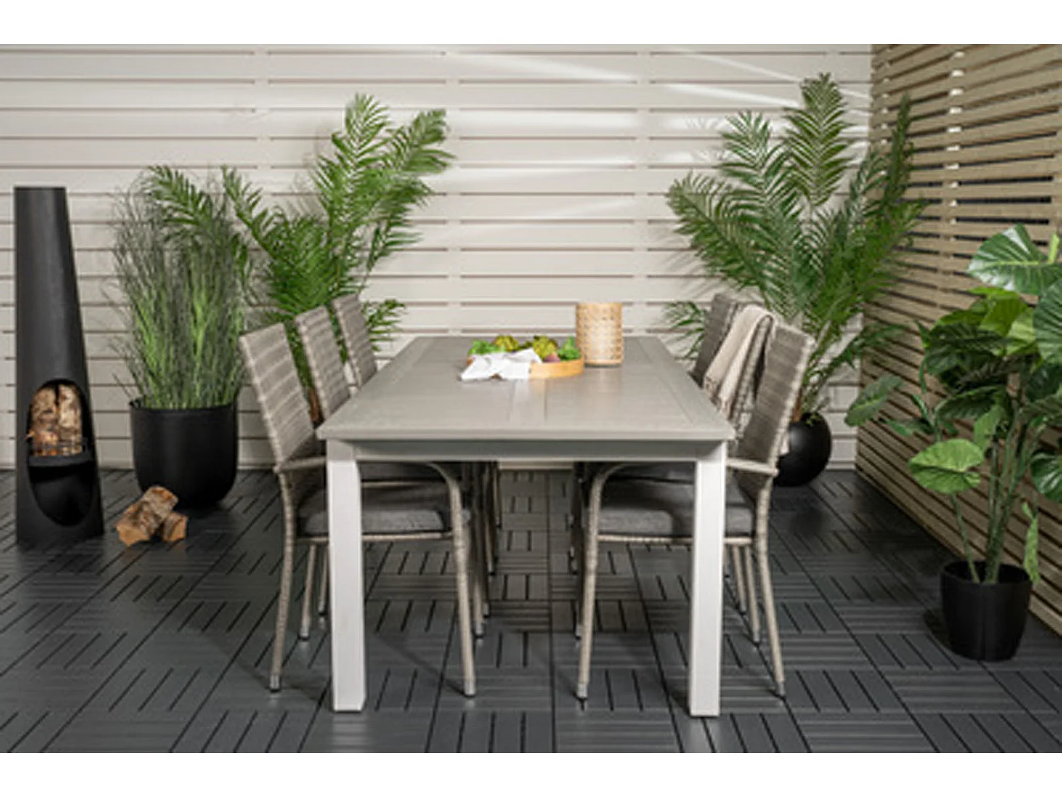 Albany Gartenset Tisch 100x224/324cm und 6 Stühle Anna grau.