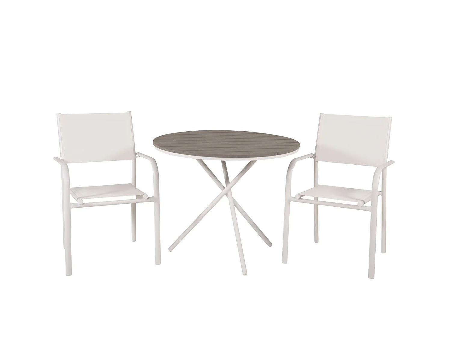 Parma tuinmeubelset tafel Ø90cm en 2 stoel Santorini wit, grijs, crèmekleur.
