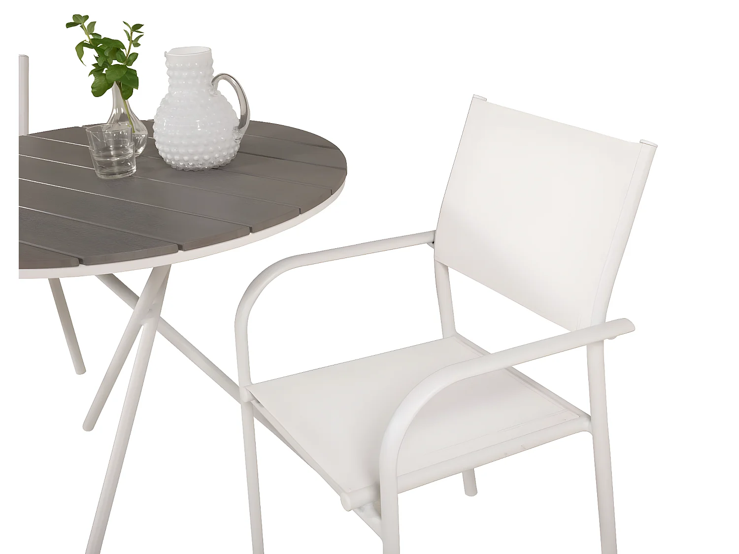Parma tuinmeubelset tafel Ø90cm en 2 stoel Santorini wit, grijs, crèmekleur.