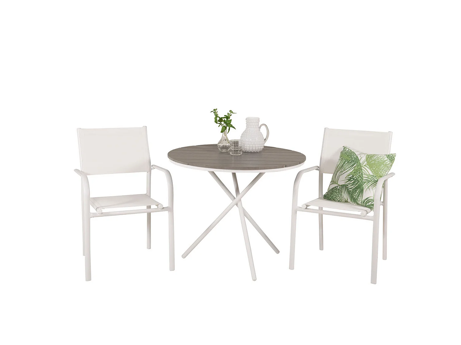 Parma Ensemble table et chaises de jardin, table Ø90cm et 2 chaises Santorini, blanc, gris, crème.