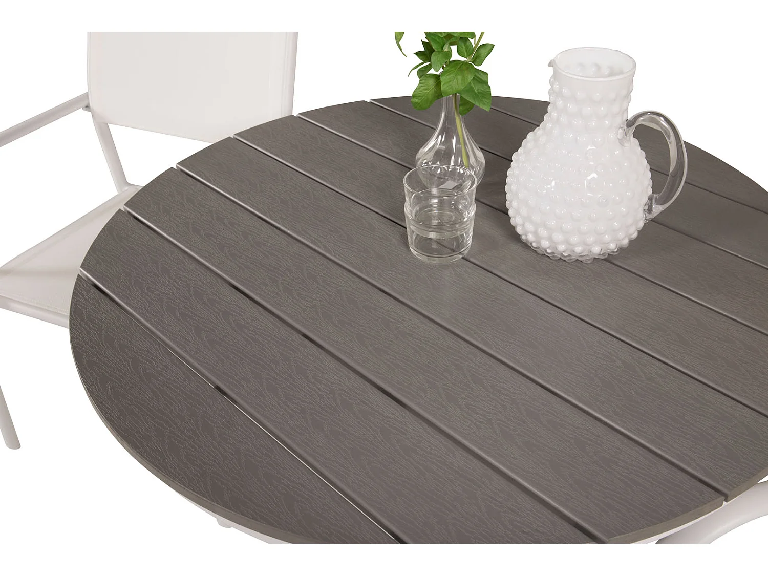 Parma Ensemble table et chaises de jardin, table Ø90cm et 2 chaises Santorini, blanc, gris, crème.