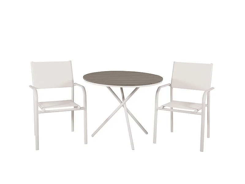 Parma tuinmeubelset tafel Ø90cm en 2 stoel Santorini wit, grijs, crèmekleur.