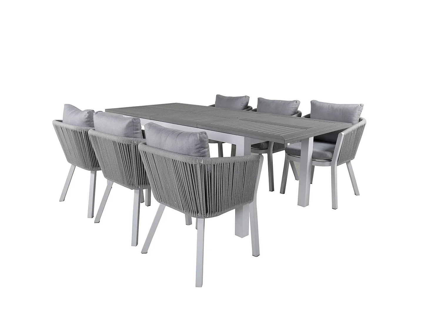 Albany tuinmeubelset tafel 90x152/210cm en 6 stoel Virya wit, grijs, crèmekleur.