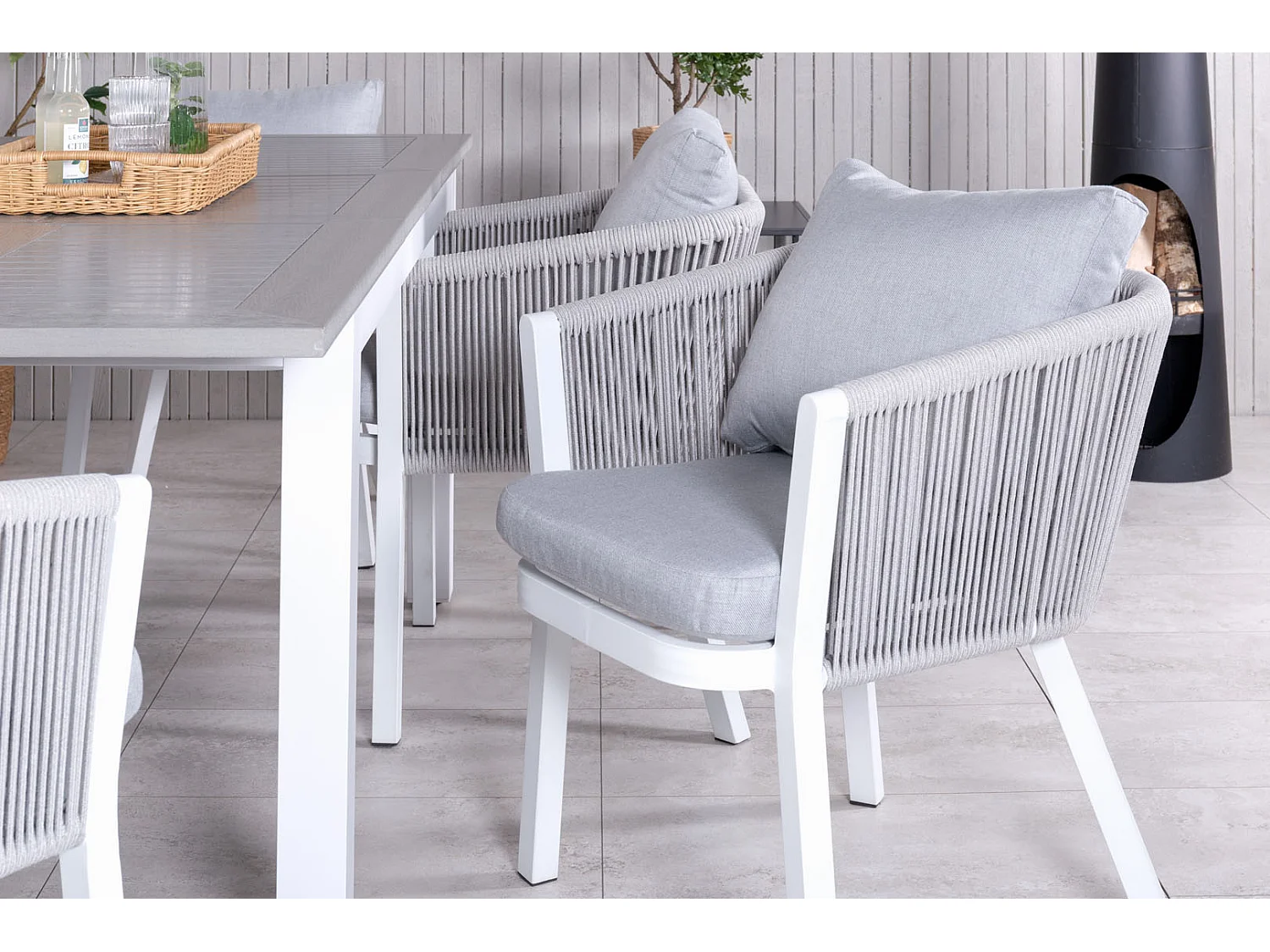 Albany tuinmeubelset tafel 90x152/210cm en 6 stoel Virya wit, grijs, crèmekleur.