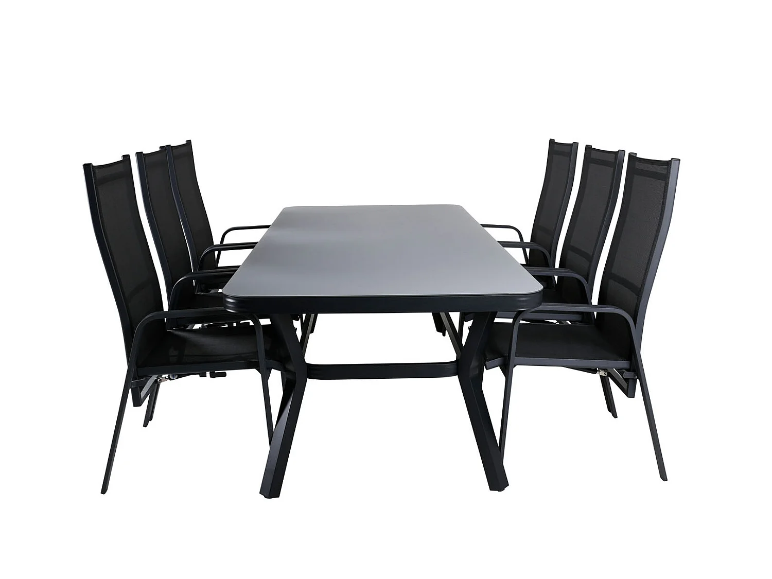 Virya Gartenset Tisch 100x200cm und 6 Stühle Copacabana schwarz, grau.