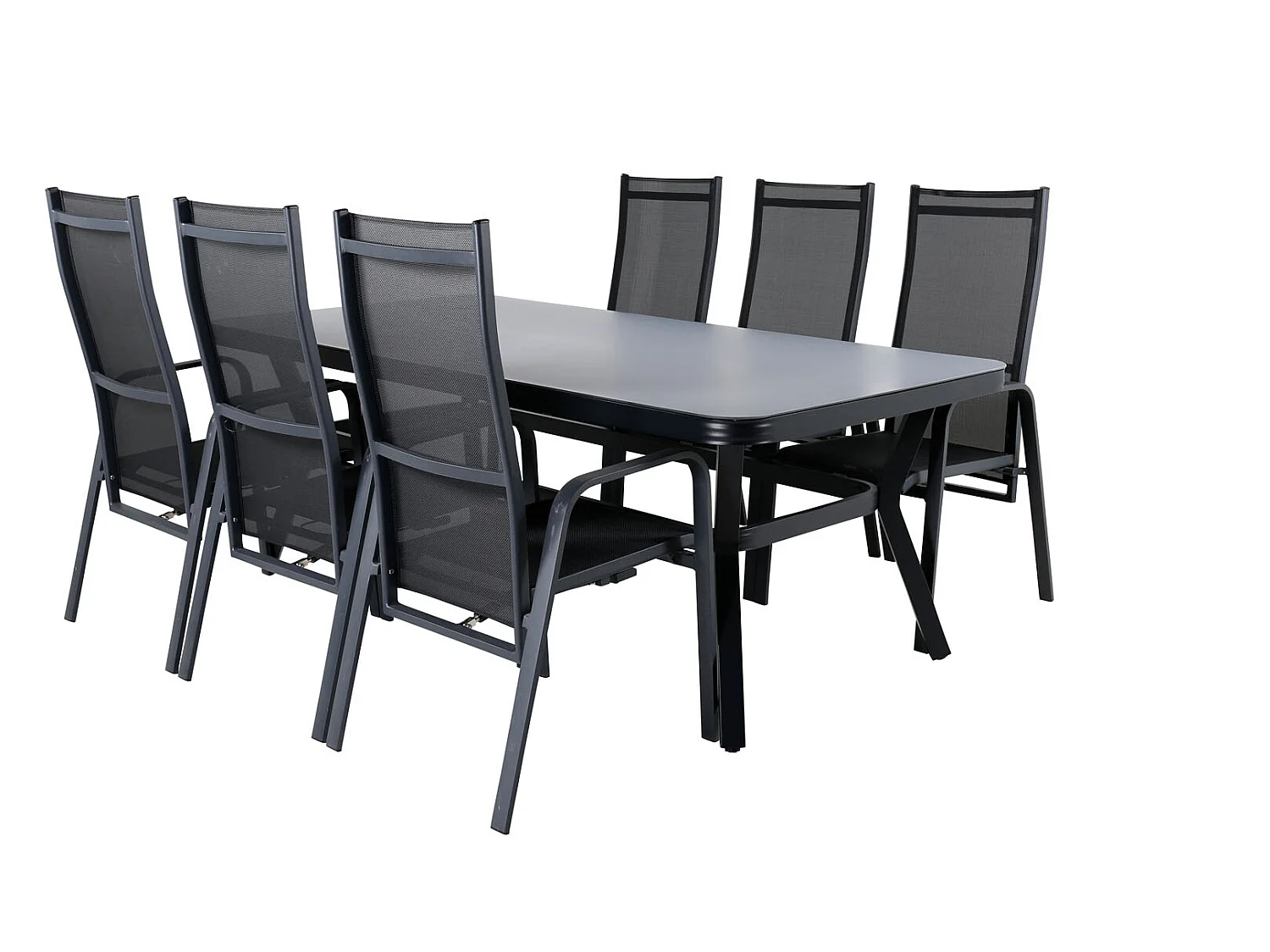 Virya Gartenset Tisch 100x200cm und 6 Stühle Copacabana schwarz, grau.