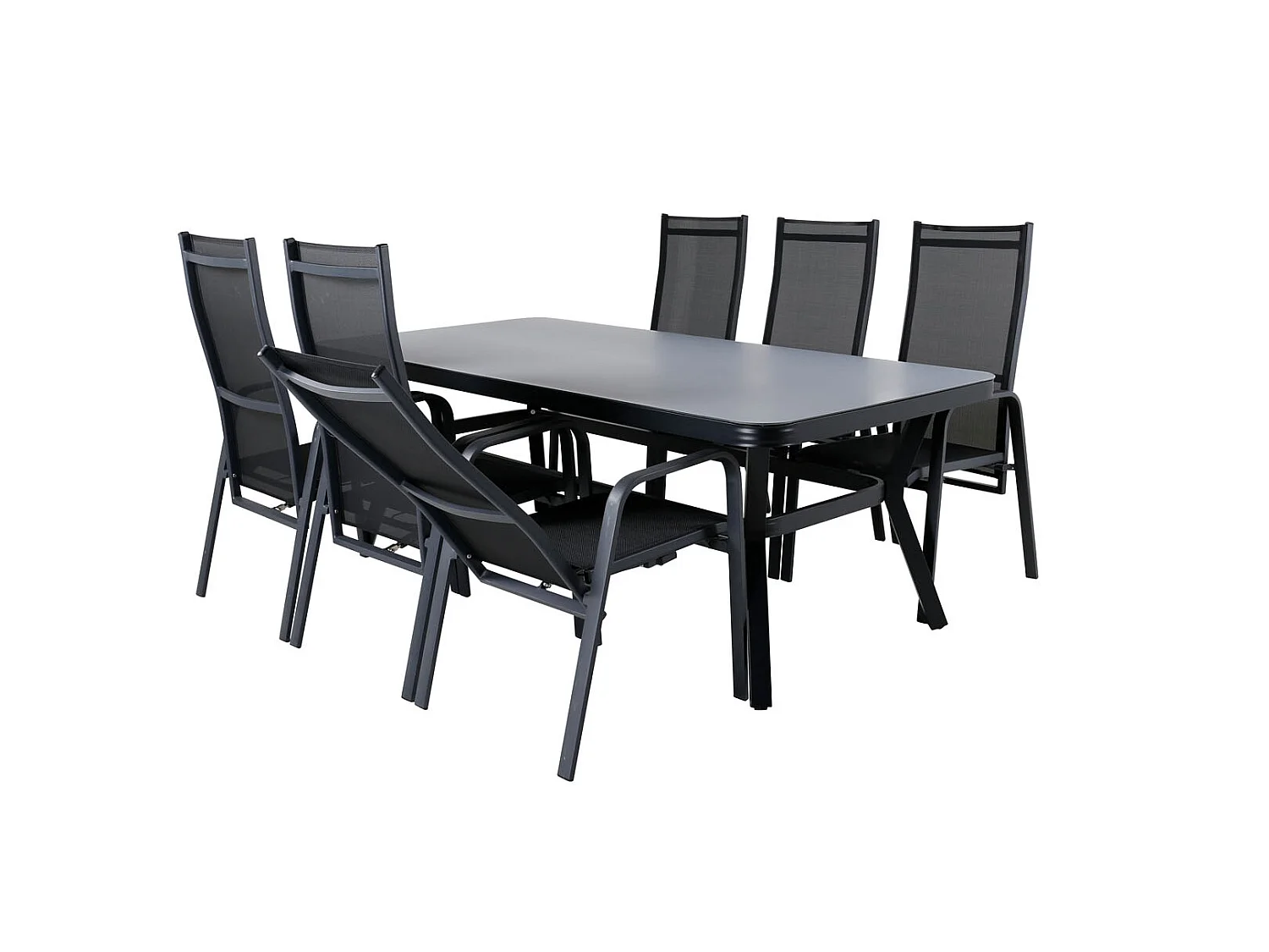 Virya Gartenset Tisch 100x200cm und 6 Stühle Copacabana schwarz, grau.