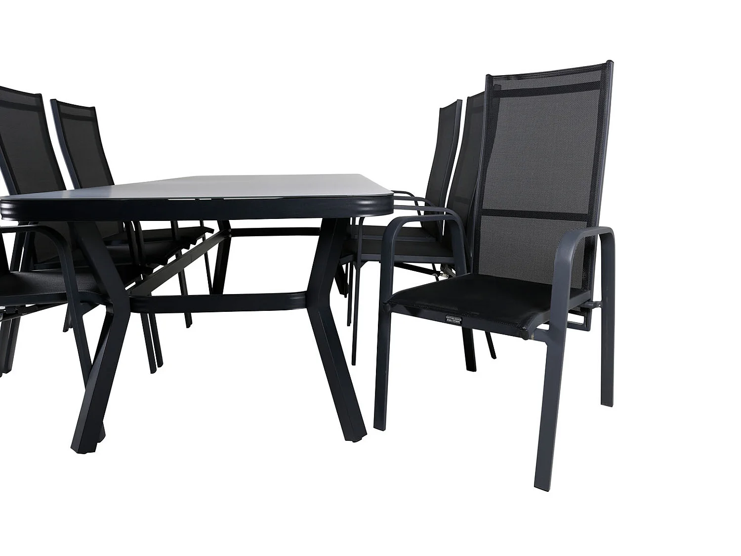 Virya Gartenset Tisch 100x200cm und 6 Stühle Copacabana schwarz, grau.