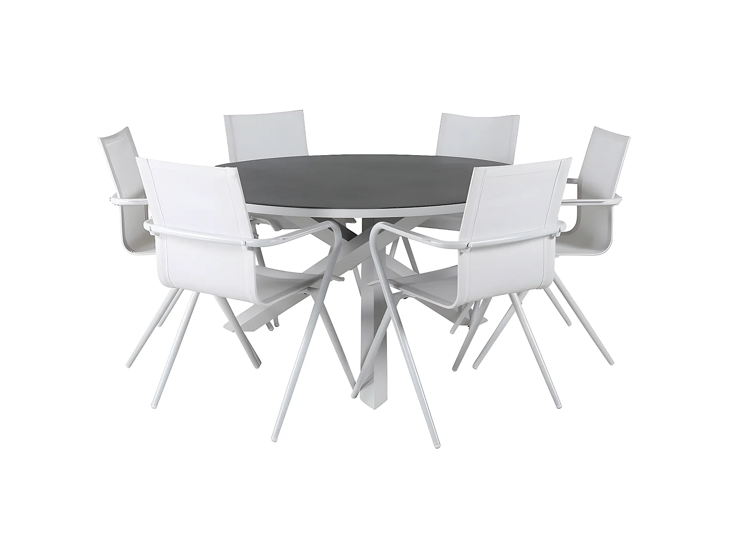 Copacabana Ensemble table et chaises de jardin, table Ø140cm et 6 chaises Alina, blanc, gris, crème.