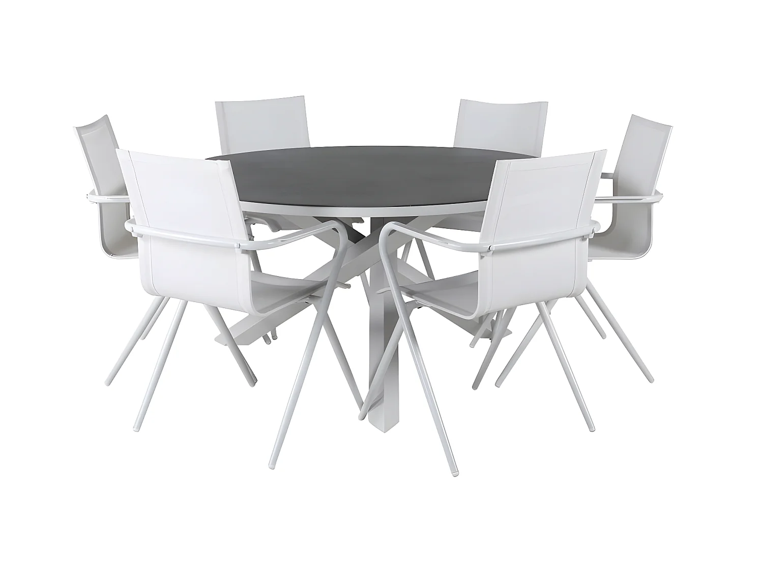 Copacabana Ensemble table et chaises de jardin, table Ø140cm et 6 chaises Alina, blanc, gris, crème.