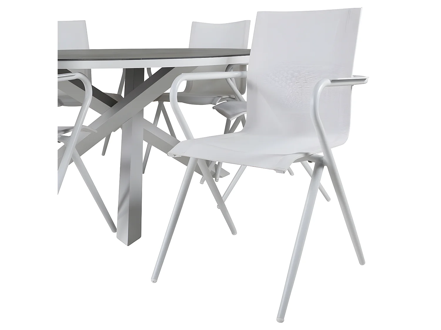 Copacabana Ensemble table et chaises de jardin, table Ø140cm et 6 chaises Alina, blanc, gris, crème.