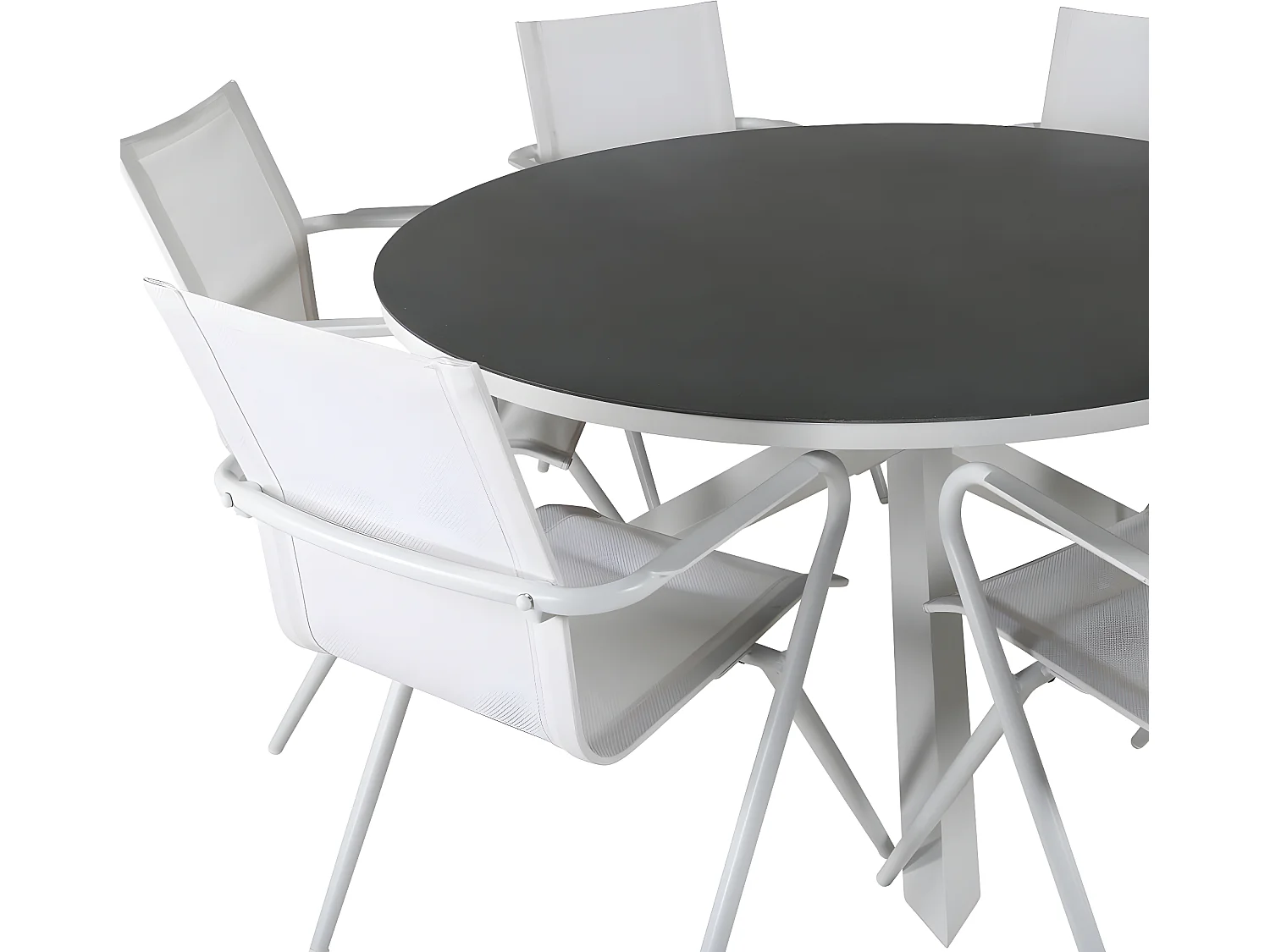 Copacabana Ensemble table et chaises de jardin, table Ø140cm et 6 chaises Alina, blanc, gris, crème.