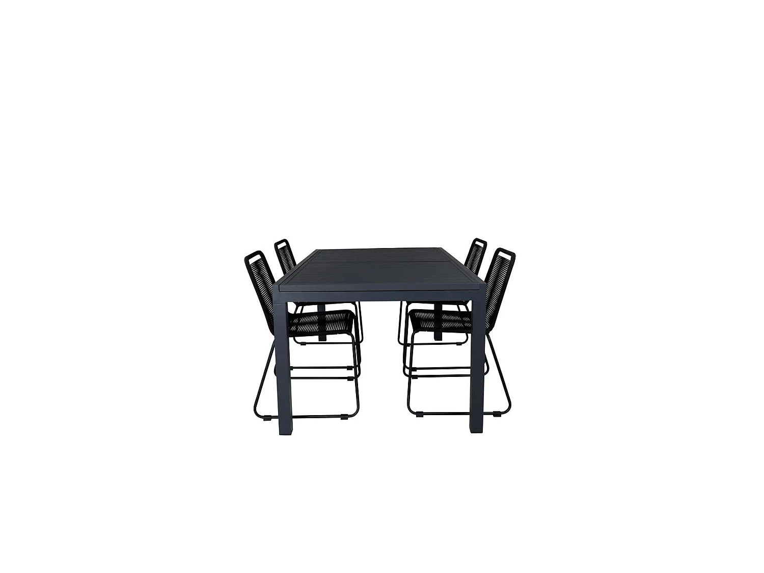Marbella tuinmeubelset tafel 100x160/240cm en 4 stoel stapelS Lindos zwart.