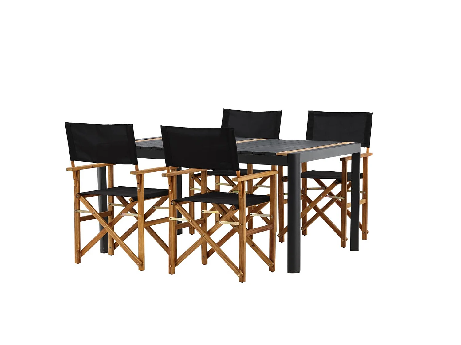 Togo ensemble table et chaises de jardin, table 150x100cm, 4 chaises Marion, noir,noir.