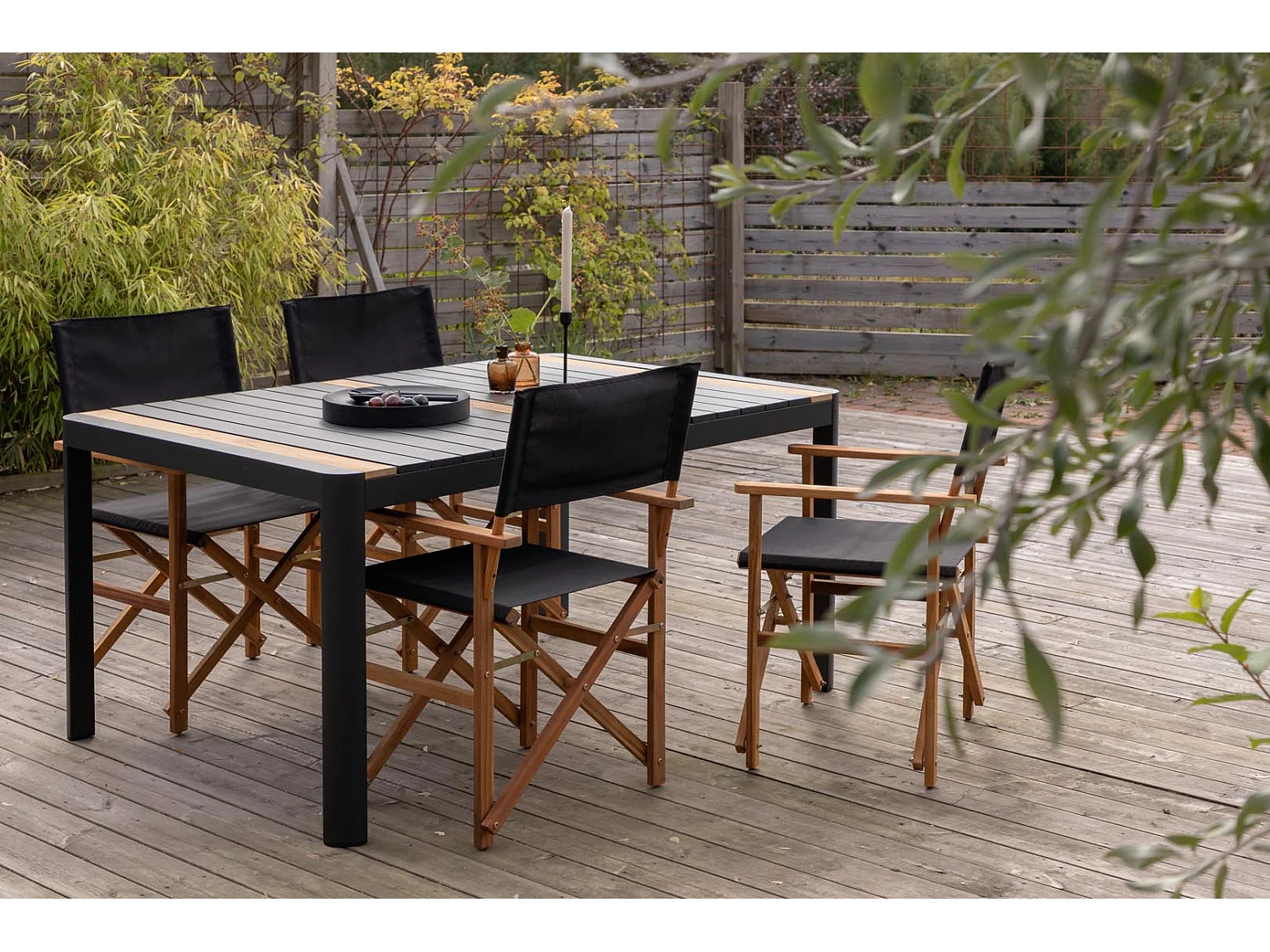 Togo ensemble table et chaises de jardin, table 150x100cm, 4 chaises Marion, noir,noir.