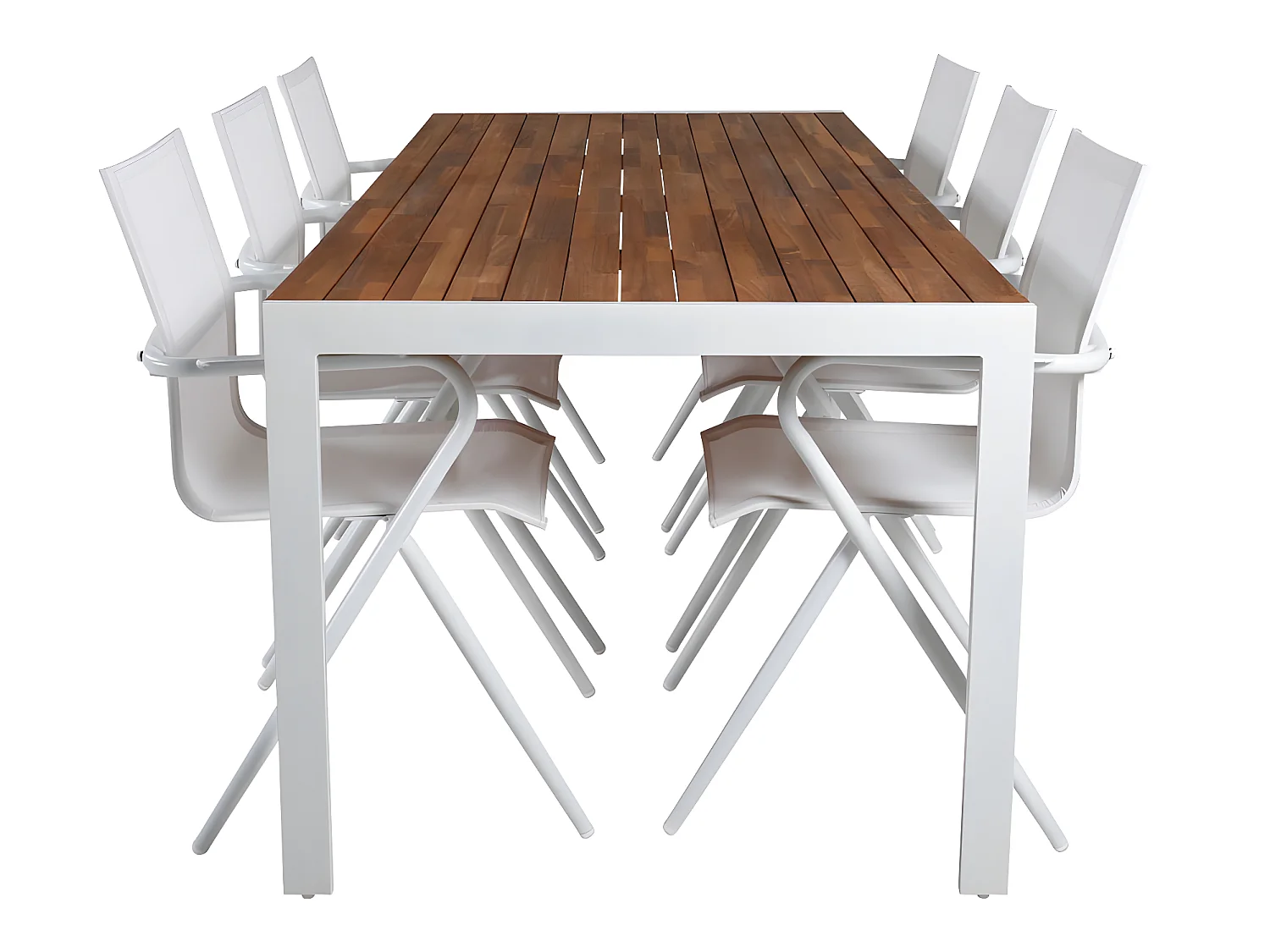 Bois Ensemble table et chaises de jardin, table 90x205cm et 6 chaises Alina, blanc, naturel.