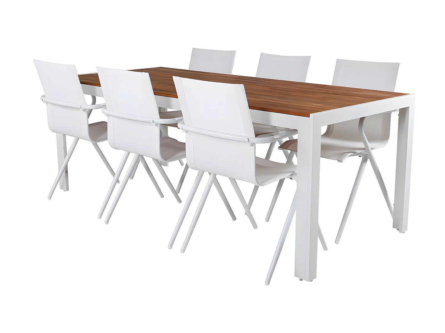 Bois Ensemble table et chaises de jardin, table 90x205cm et 6 chaises Alina, blanc, naturel.