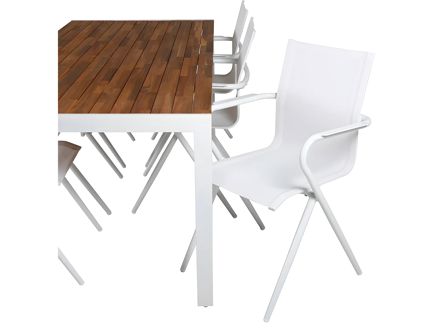 Bois Ensemble table et chaises de jardin, table 90x205cm et 6 chaises Alina, blanc, naturel.
