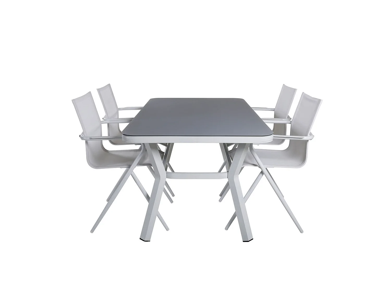 Virya Ensemble table et chaises de jardin, table 90x160cm et 4 chaises alu Alina, blanc, gris.