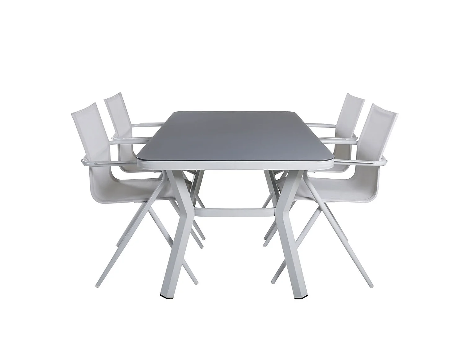 Virya Ensemble table et chaises de jardin, table 90x160cm et 4 chaises alu Alina, blanc, gris.