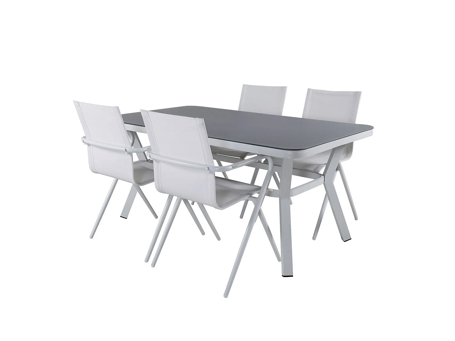 Virya Ensemble table et chaises de jardin, table 90x160cm et 4 chaises alu Alina, blanc, gris.