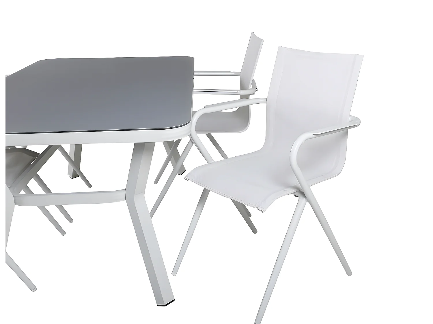 Virya Ensemble table et chaises de jardin, table 90x160cm et 4 chaises alu Alina, blanc, gris.