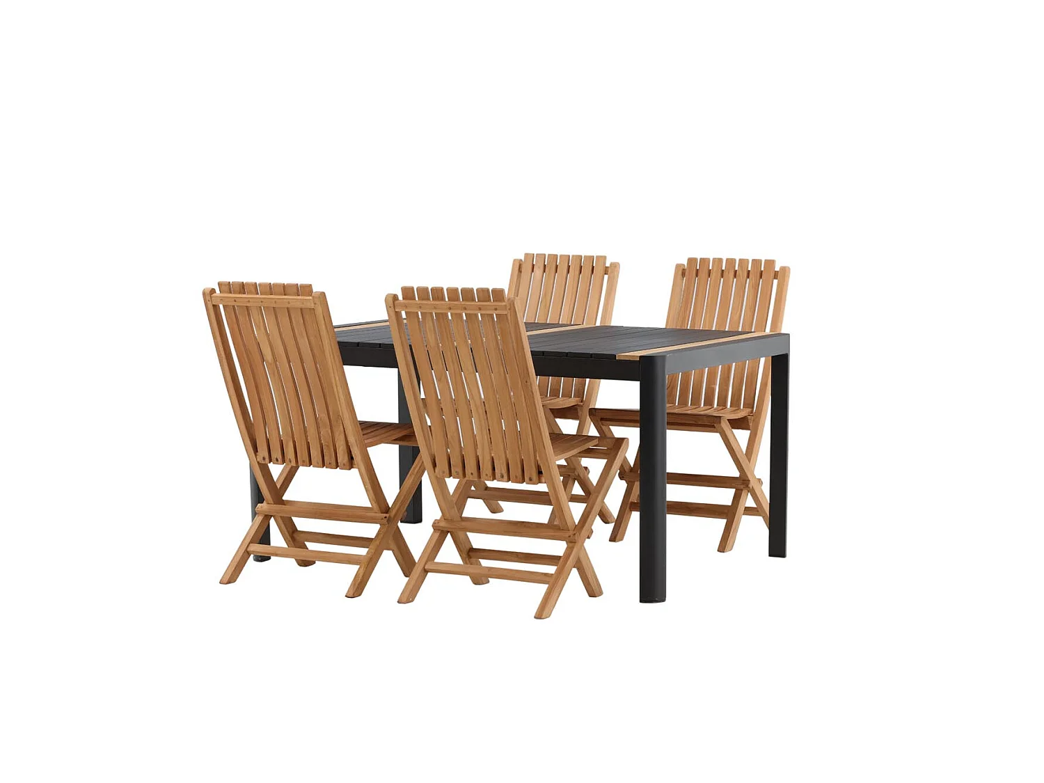 Togo ensemble table et chaises de jardin, table 150x100cm, 4 chaises Ghana, noir,naturel.