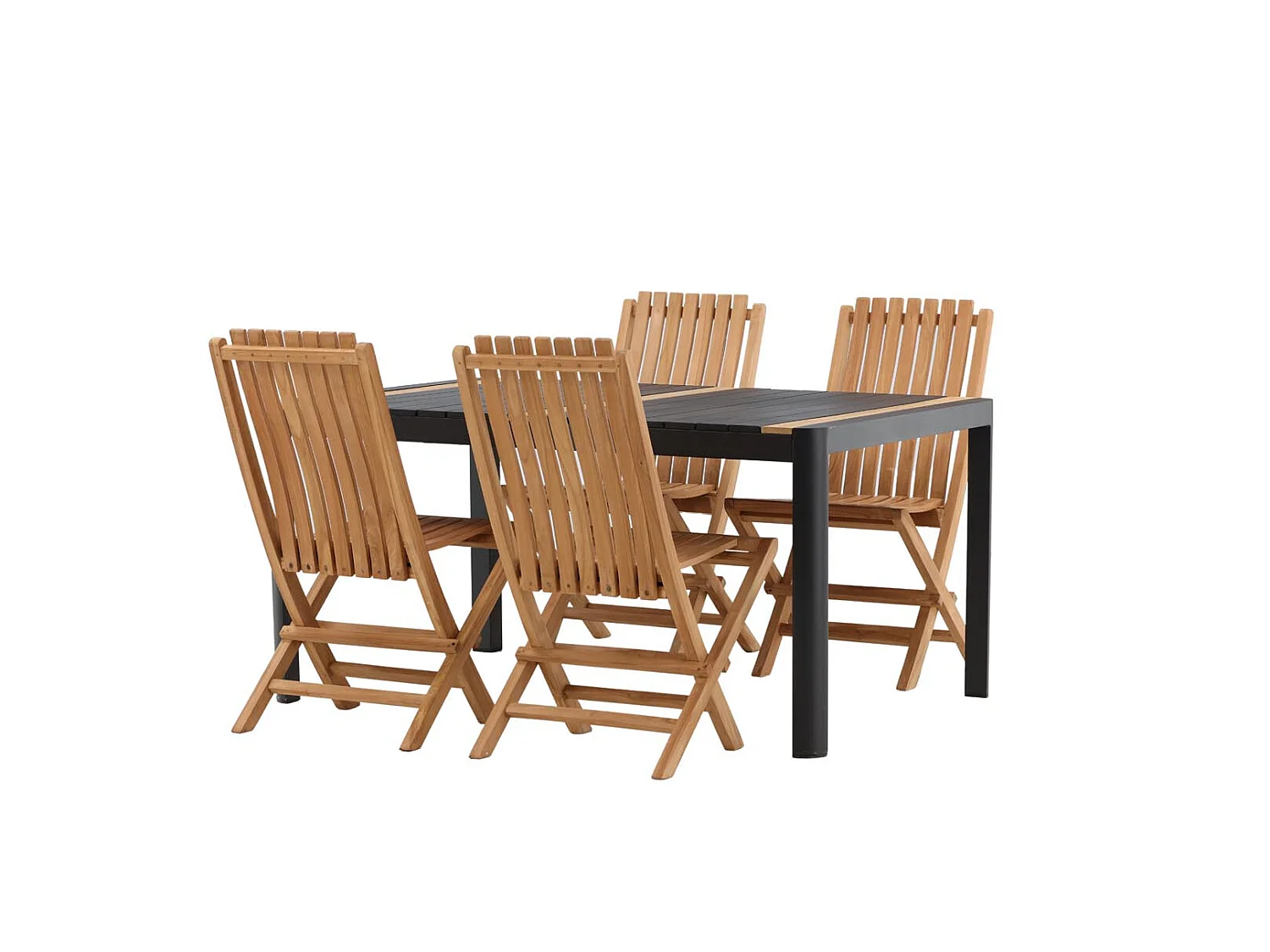 Togo ensemble table et chaises de jardin, table 150x100cm, 4 chaises Ghana, noir,naturel.