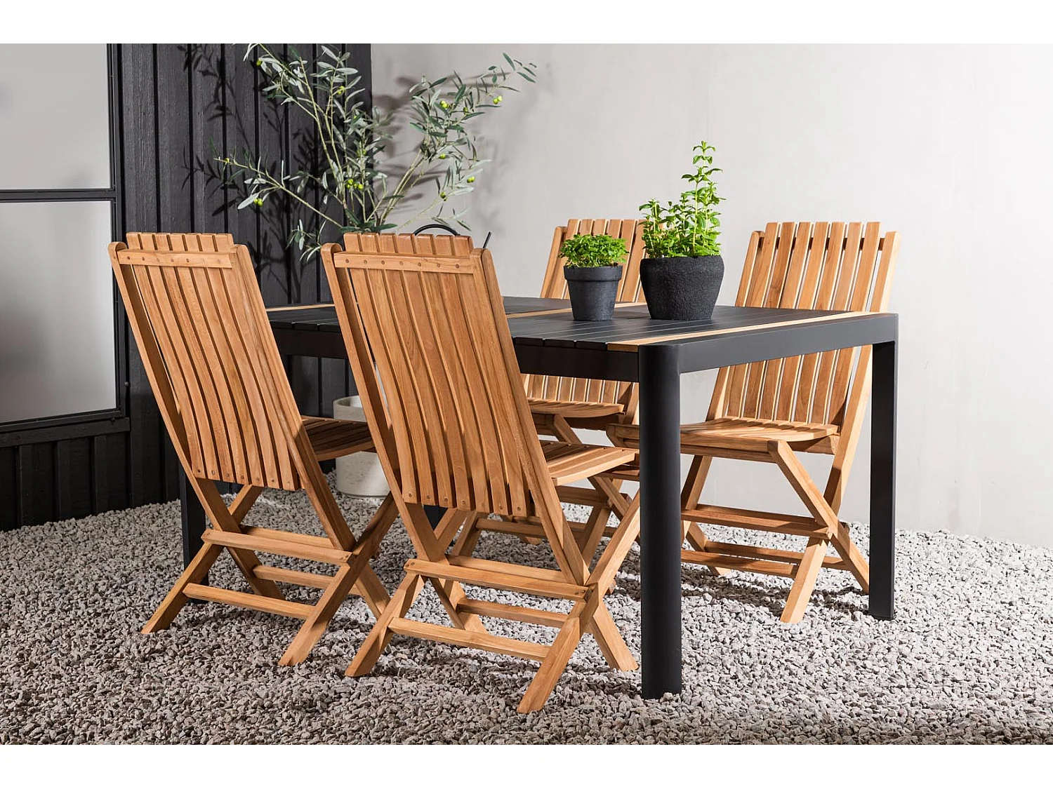 Togo ensemble table et chaises de jardin, table 150x100cm, 4 chaises Ghana, noir,naturel.