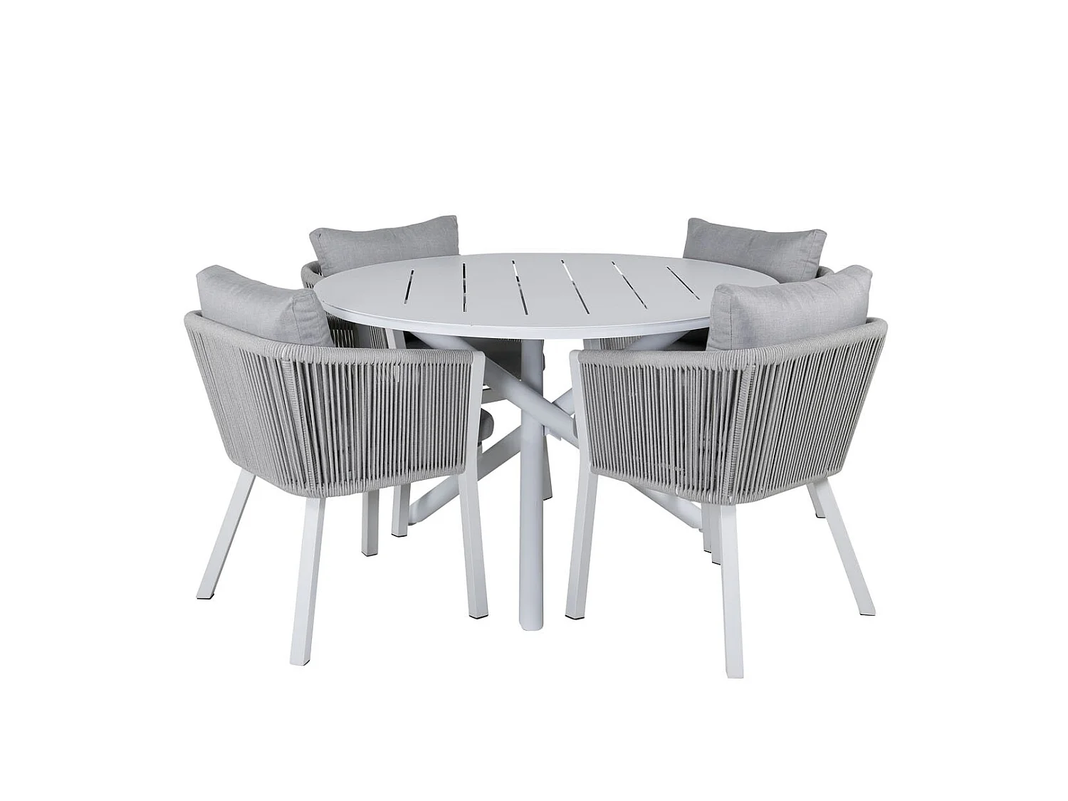 Alma tuinmeubelset tafel Ø120cm en 4 stoel Virya wit.