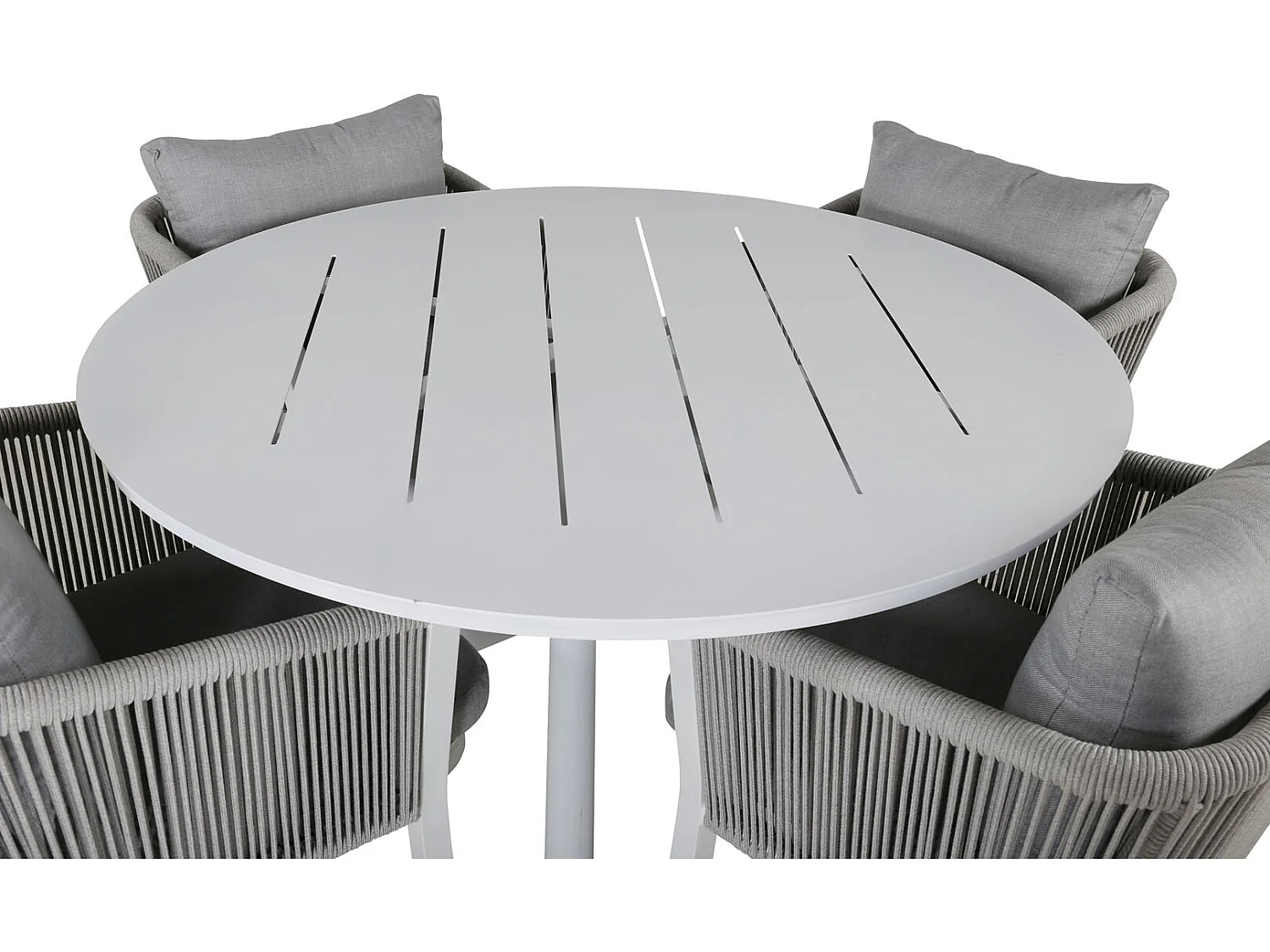 Alma tuinmeubelset tafel Ø120cm en 4 stoel Virya wit.