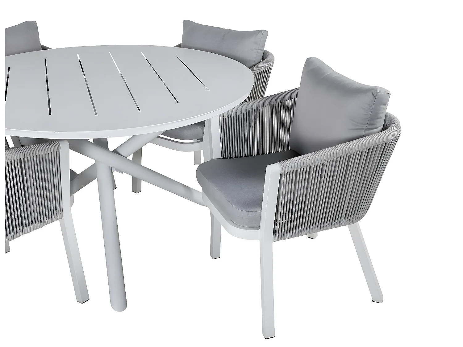 Alma tuinmeubelset tafel Ø120cm en 4 stoel Virya wit.