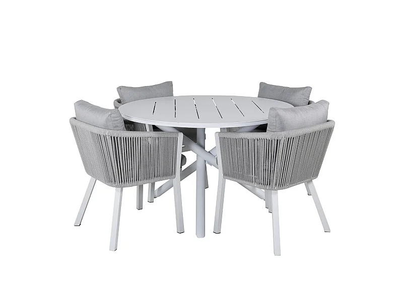Alma tuinmeubelset tafel Ø120cm en 4 stoel Virya wit.