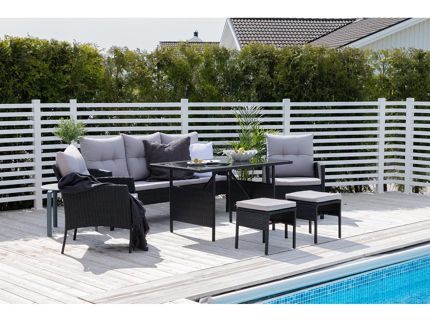 Salon de Jardin "Knock" 158cm Noir & Gris