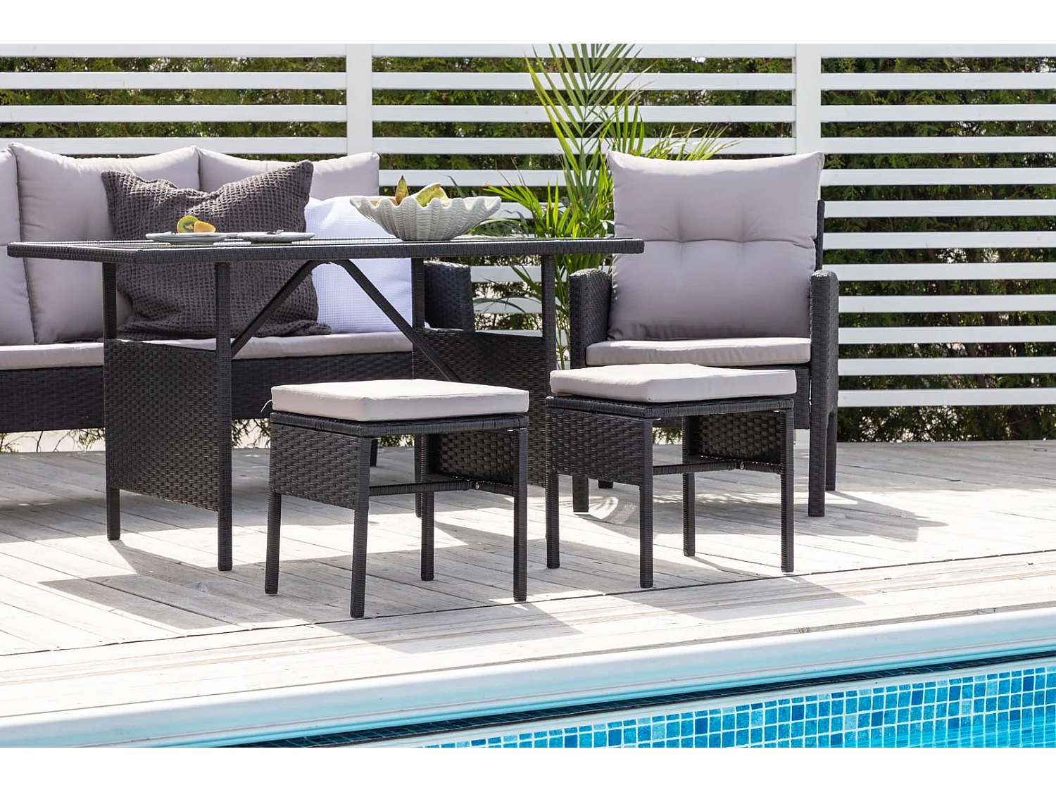 Salon de Jardin "Knock" 158cm Noir & Gris