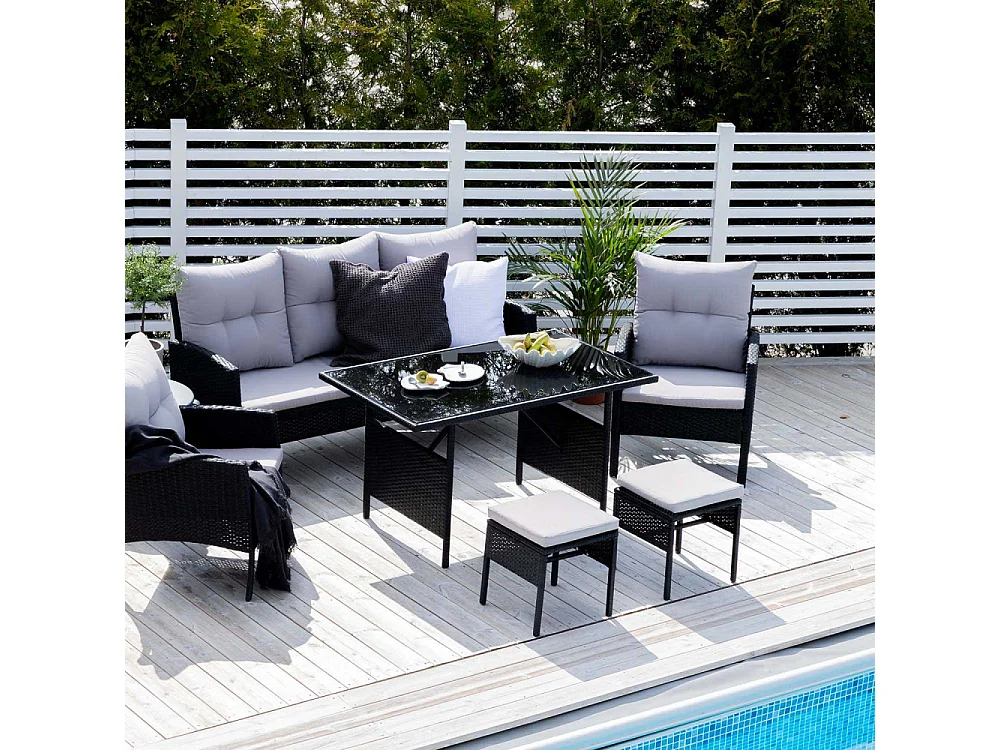 Salon de Jardin "Knock" 158cm Noir & Gris