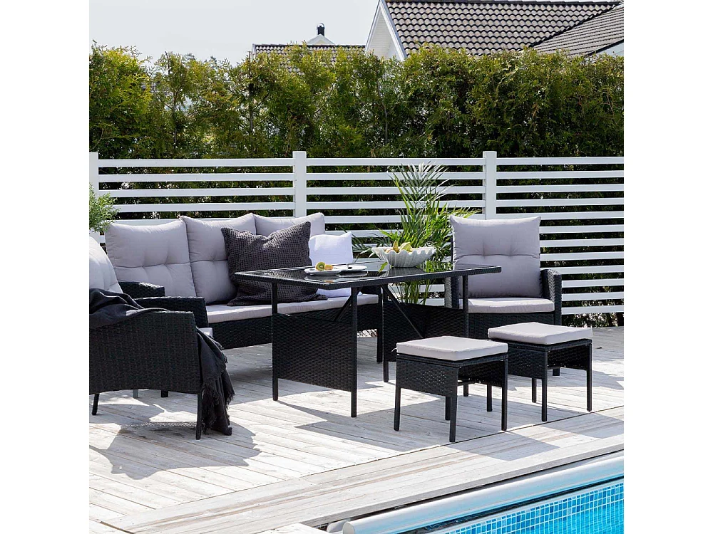 Salon de Jardin "Knock" 158cm Noir & Gris