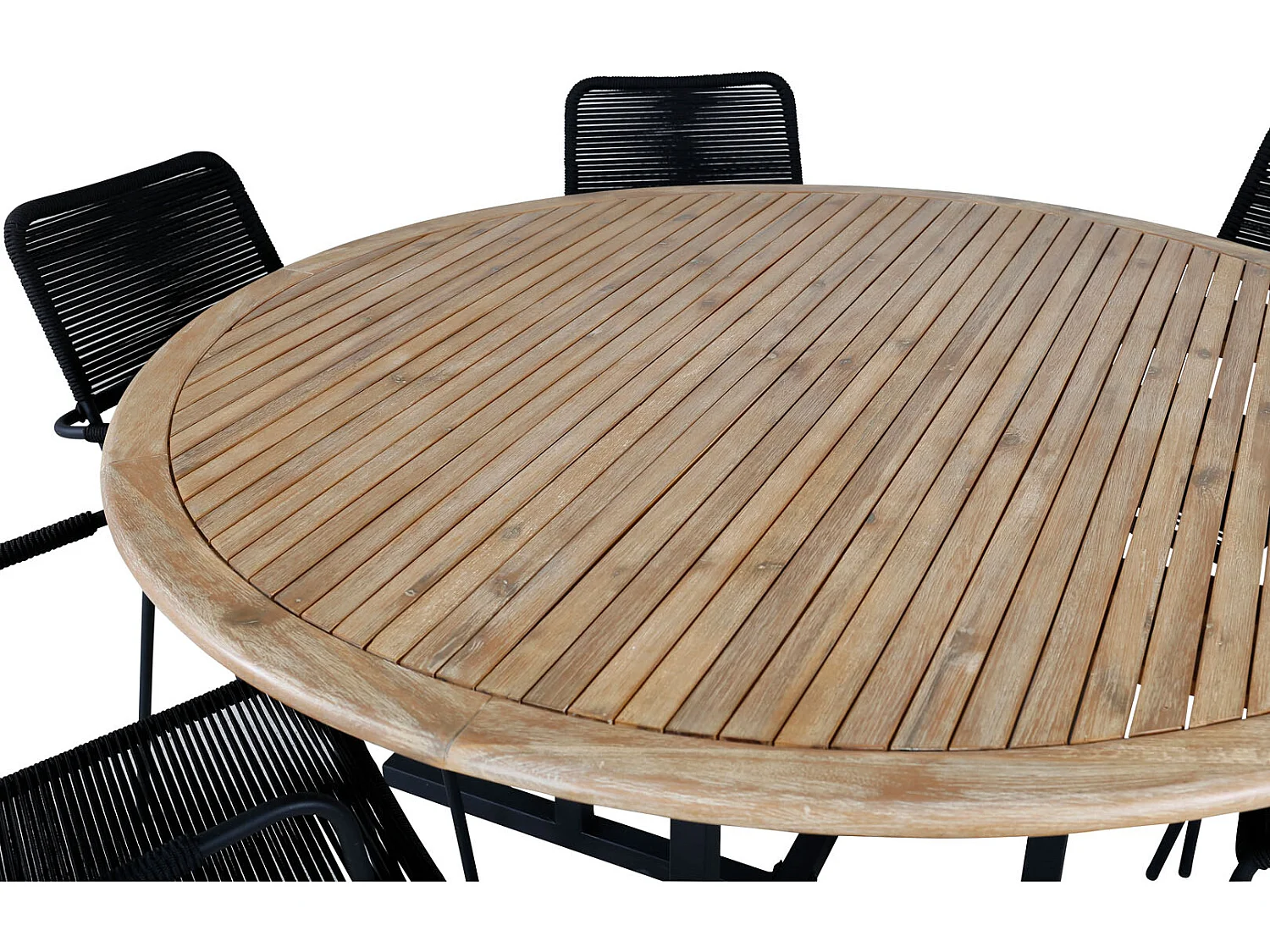 Cruz Ensemble table et chaises de jardin, table Ø140cm et 6 chaises Lindos avec accoudoirs, noir, naturel.