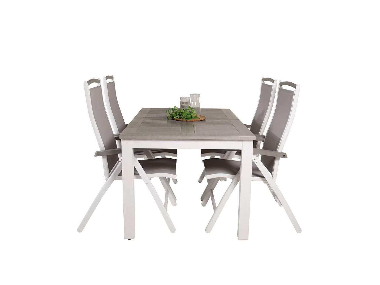 Albany Ensemble table et chaises de jardin, table 90x160/240cm et 4 chaises 5pos Albany, blanc, gris.