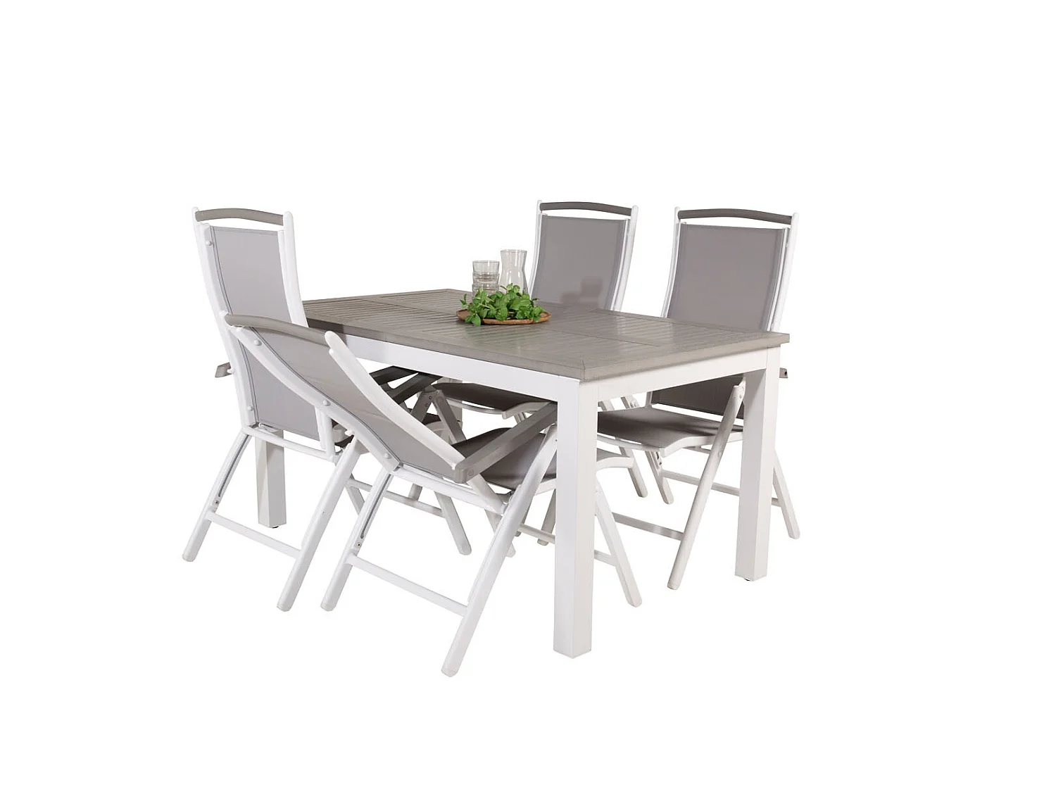 Albany Ensemble table et chaises de jardin, table 90x160/240cm et 4 chaises 5pos Albany, blanc, gris.
