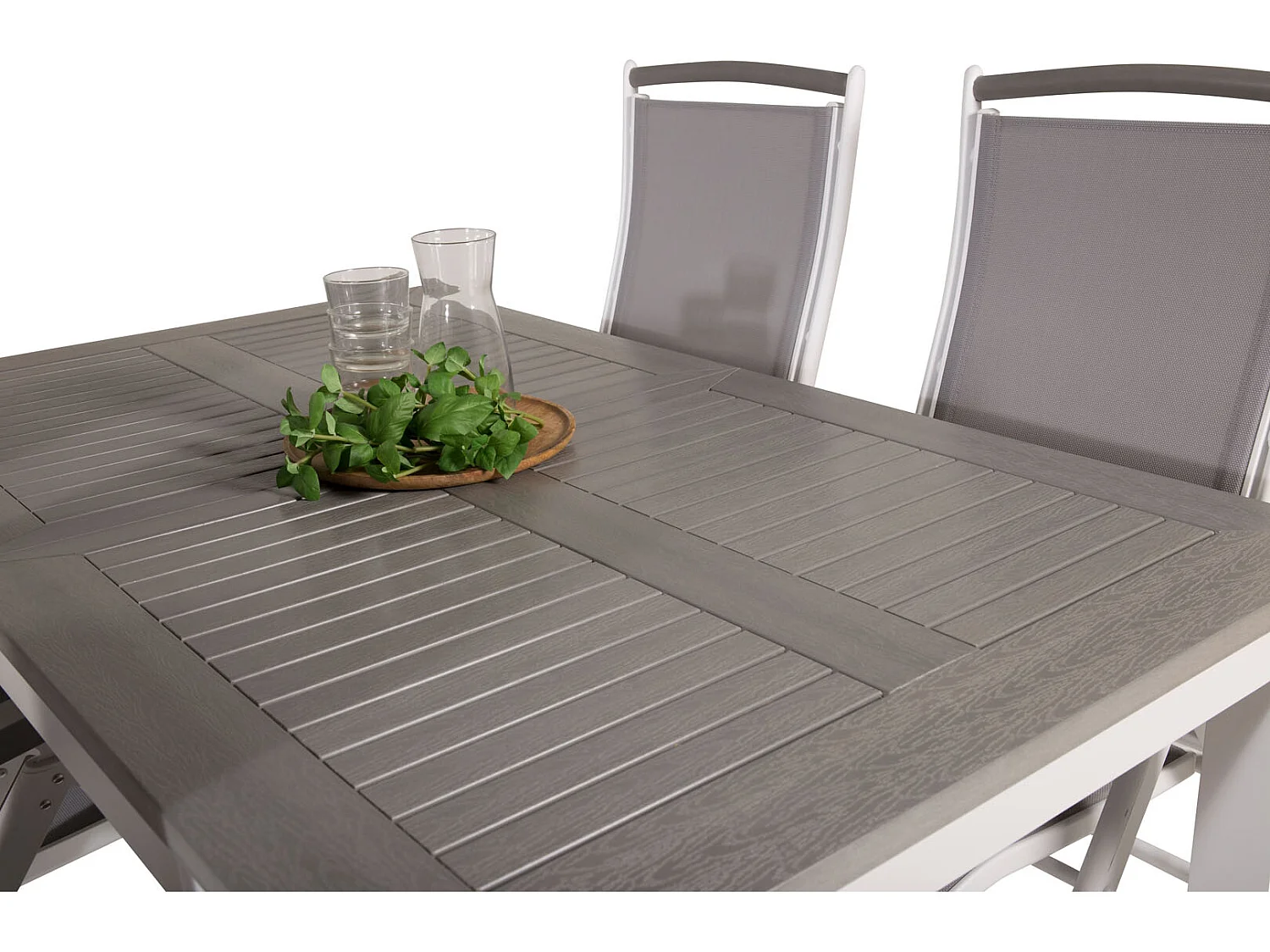 Albany Ensemble table et chaises de jardin, table 90x160/240cm et 4 chaises 5pos Albany, blanc, gris.