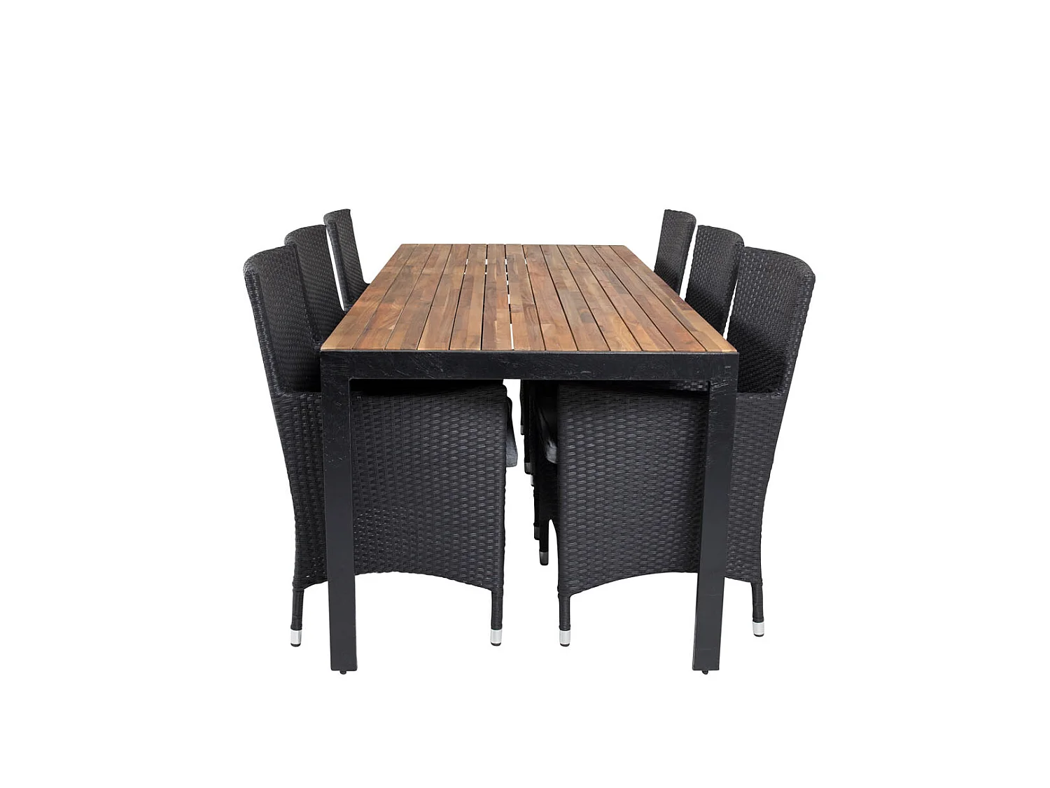 Bois Ensemble table et chaises de jardin, table 90x205cm et 6 chaises Malin, noir, naturel.