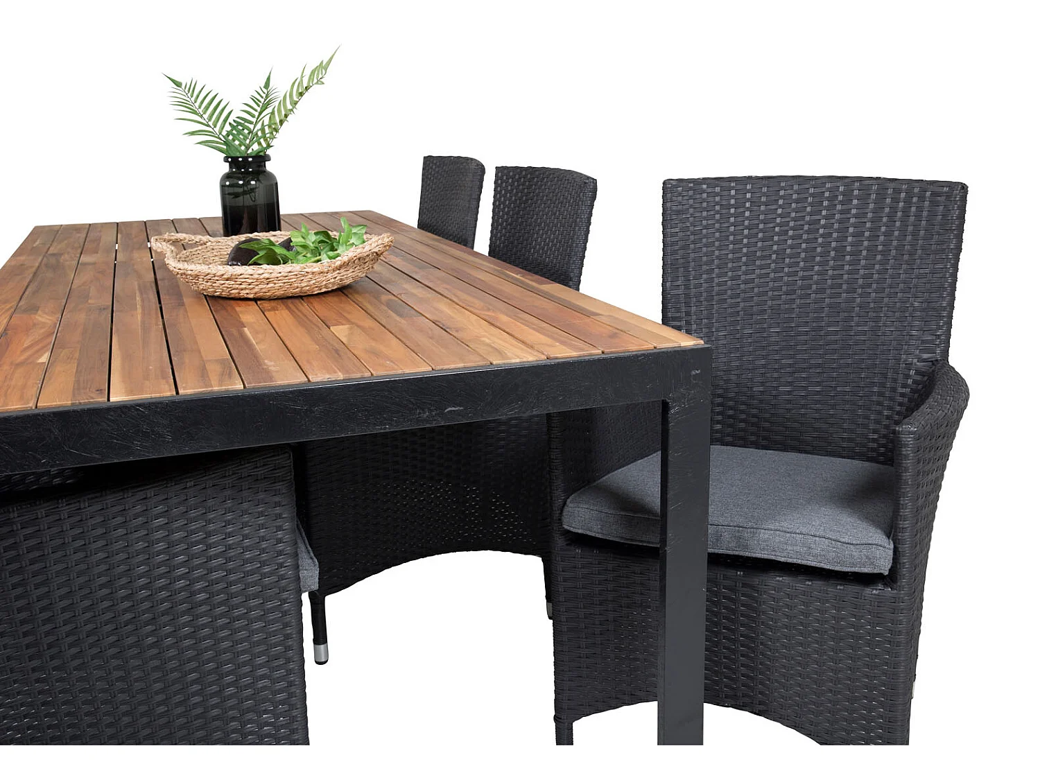 Bois Ensemble table et chaises de jardin, table 90x205cm et 6 chaises Malin, noir, naturel.