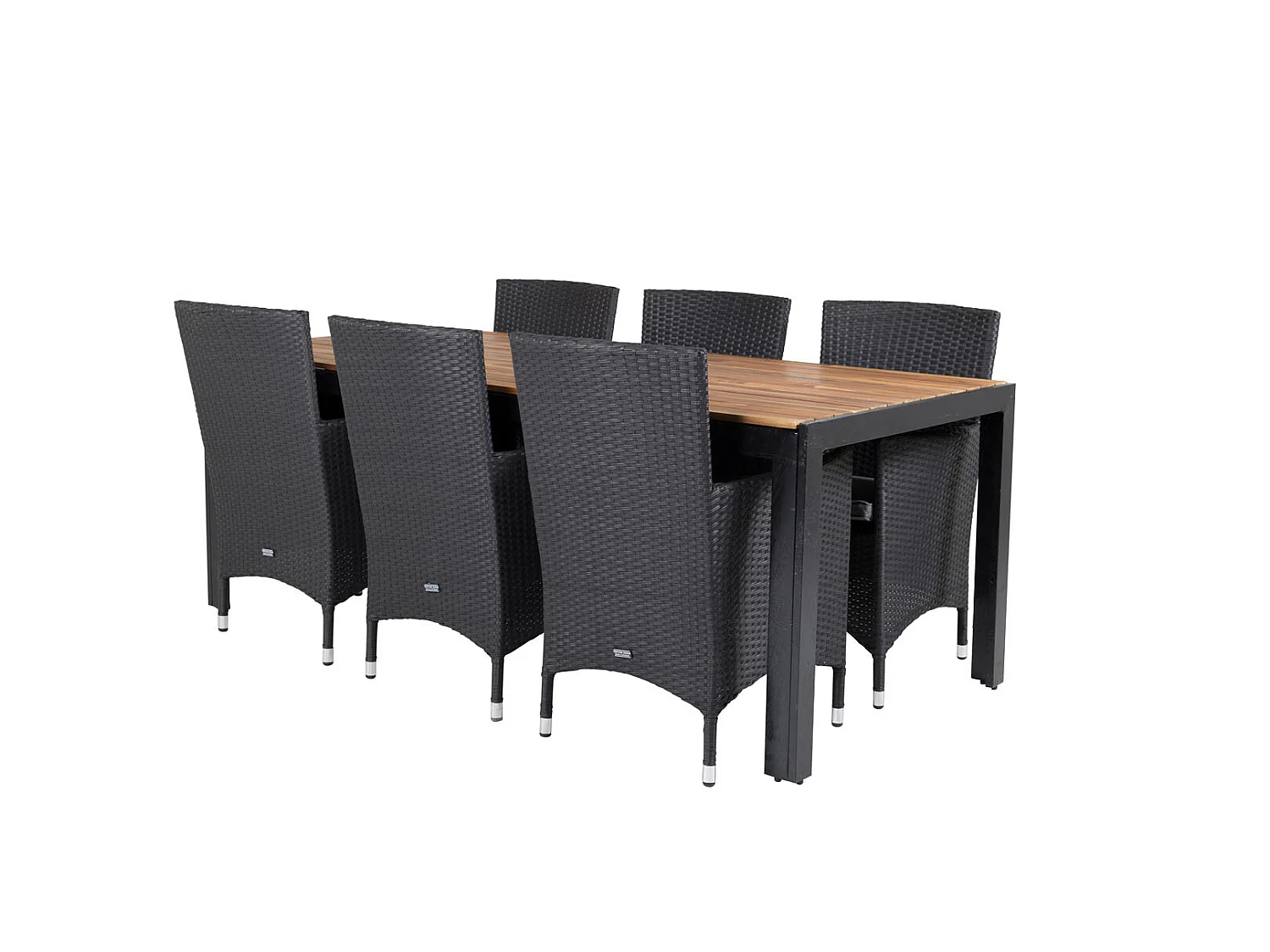 Bois Ensemble table et chaises de jardin, table 90x205cm et 6 chaises Malin, noir, naturel.