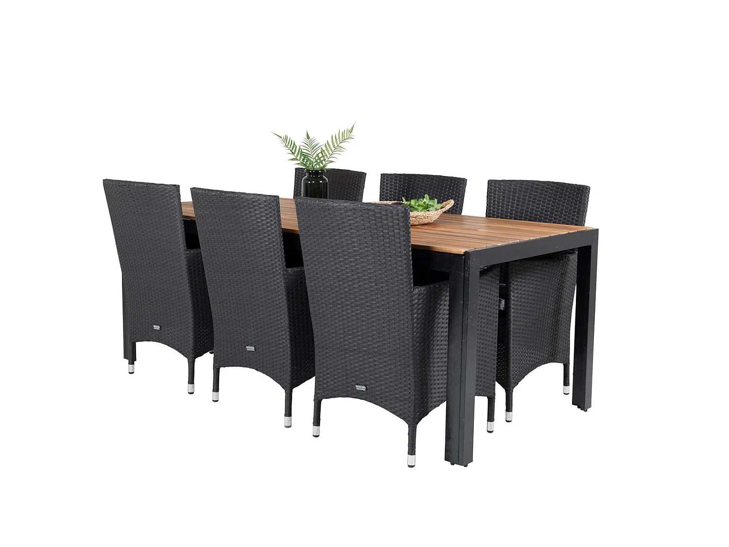 Bois Ensemble table et chaises de jardin, table 90x205cm et 6 chaises Malin, noir, naturel.