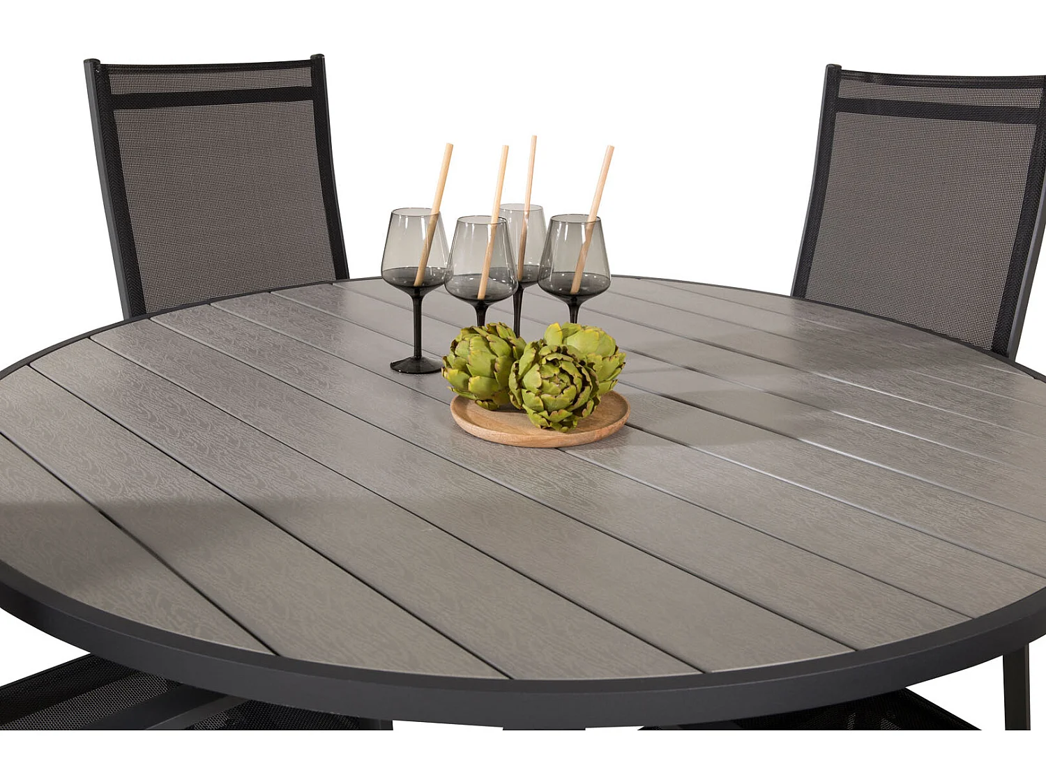 Parma Gartenset Tisch Ø140cm und 4 Stühle Copacabana schwarz, grau.