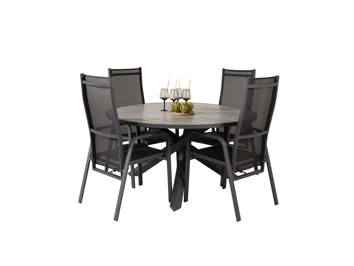 Parma Gartenset Tisch Ø140cm und 4 Stühle Copacabana schwarz, grau.