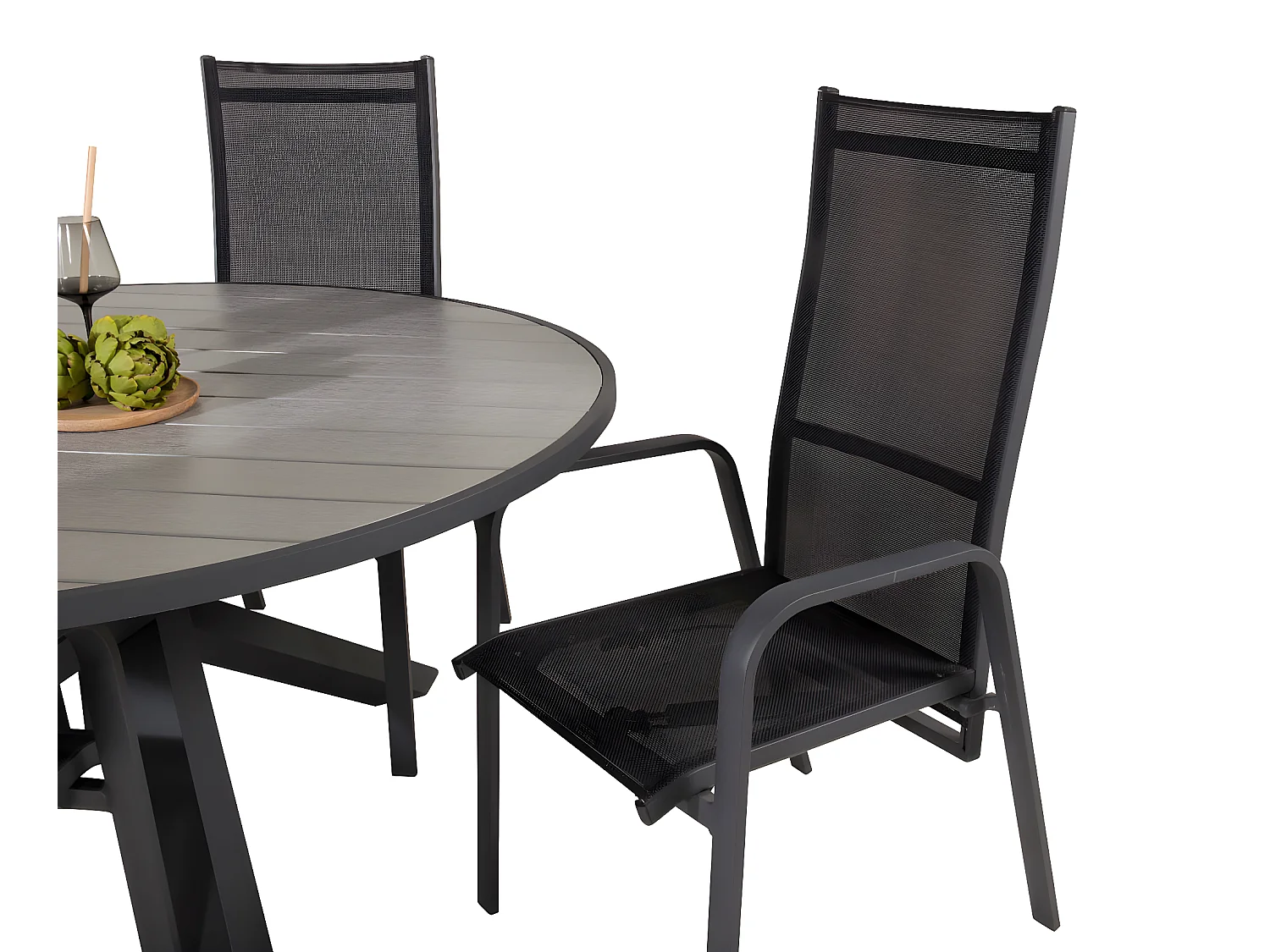 Parma Gartenset Tisch Ø140cm und 4 Stühle Copacabana schwarz, grau.