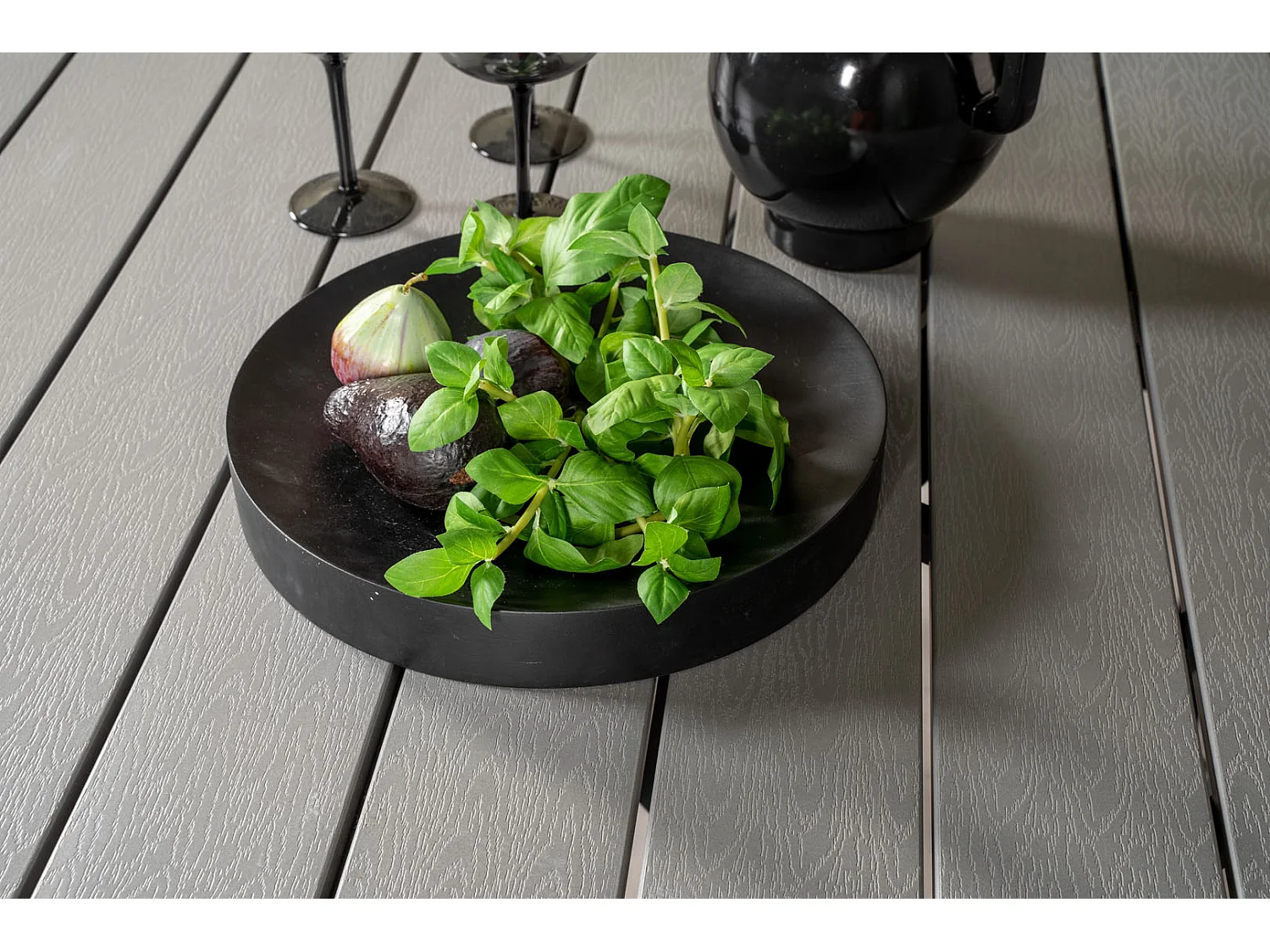 Parma Gartenset Tisch Ø140cm und 4 Stühle Copacabana schwarz, grau.