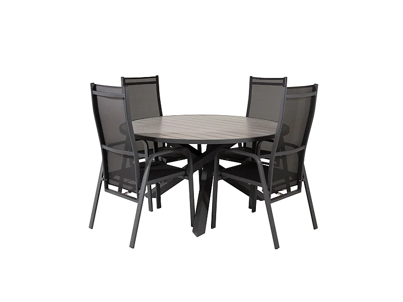 Parma Gartenset Tisch Ø140cm und 4 Stühle Copacabana schwarz, grau.